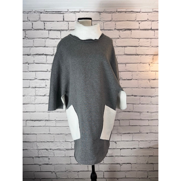 Karolina Zmarlak Gray Cream Mock Neck Poncho Cape Jacket Cashmere Blend Medium - Picture 5 of 12